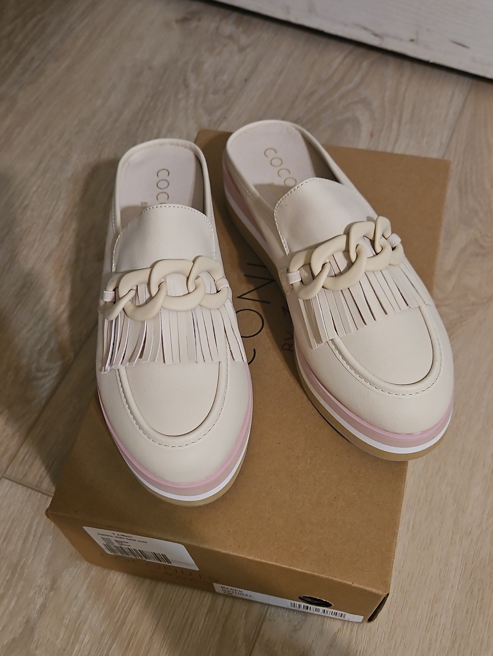 Matisse Ivory Fringe Chain-Accent Women’s Loafer Mules